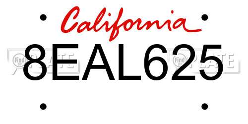8EAL625 California License Plate