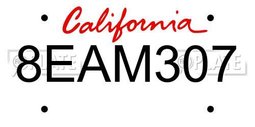 8EAM307 California License Plate