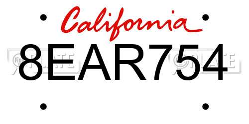 8EAR754 California License Plate