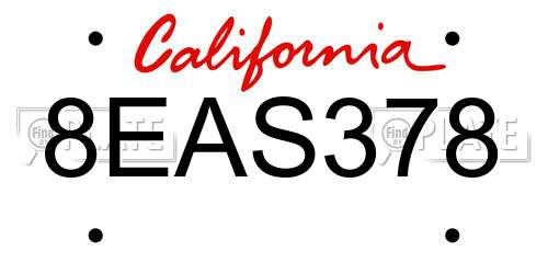 8EAS378 California License Plate