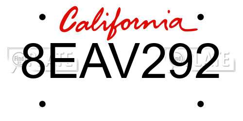 8EAV292 California License Plate