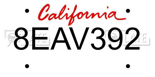8EAV392 California License Plate