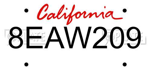 8EAW209 California License Plate