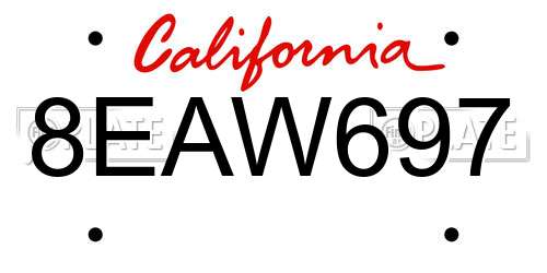 8EAW697 California License Plate