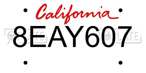 8EAY607 California License Plate
