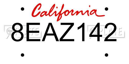 8EAZ142 California License Plate