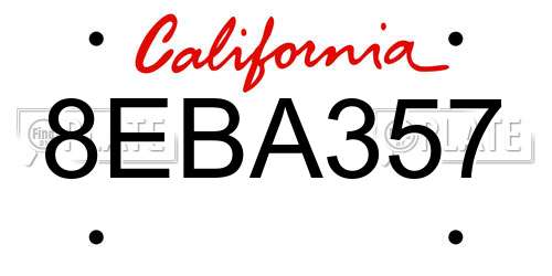8EBA357 California License Plate