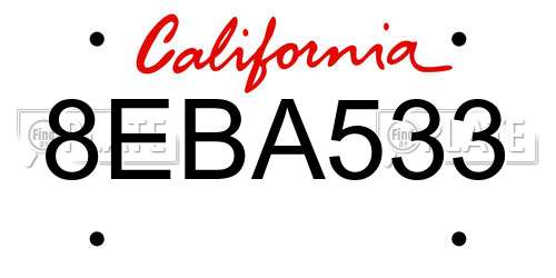 8EBA533 California License Plate