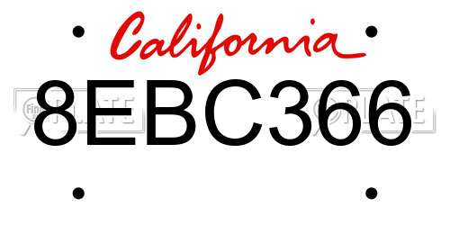8EBC366 California License Plate