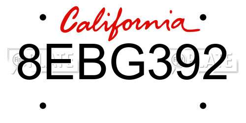 8EBG392 California License Plate