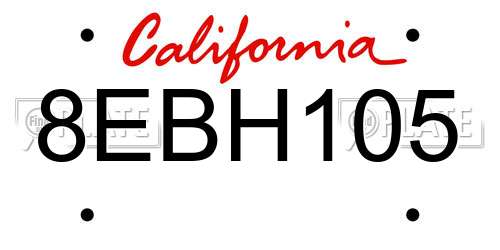 8EBH105 California License Plate