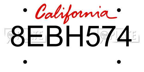 8EBH574 California License Plate