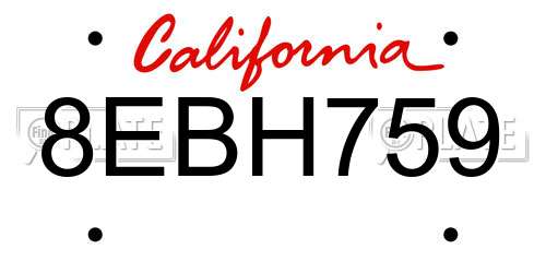 8EBH759 California License Plate