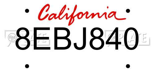 8EBJ840 California License Plate