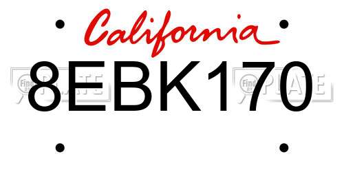 8EBK170 California License Plate