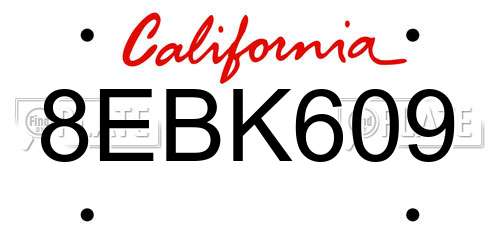 8EBK609 California License Plate