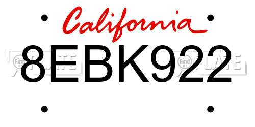 8EBK922 California License Plate
