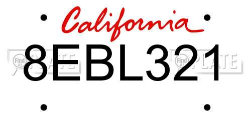 8EBL321 California License Plate