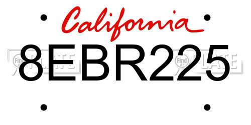 8EBR225 California License Plate