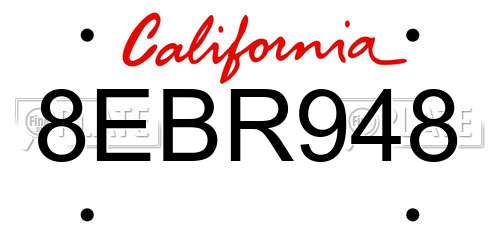 8EBR948 California License Plate