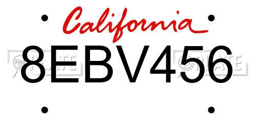 8EBV456 California License Plate