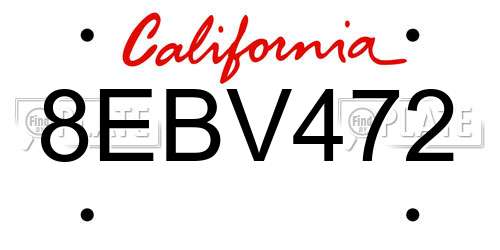 8EBV472 California License Plate