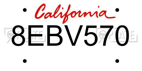 8EBV570 California License Plate