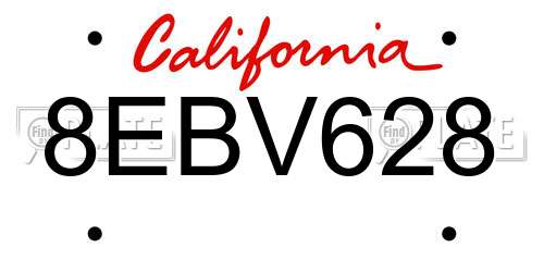 8EBV628 California License Plate