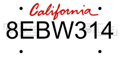 8EBW314 California License Plate