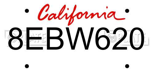 8EBW620 California License Plate