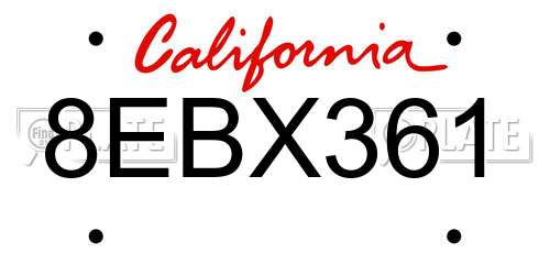 8EBX361 California License Plate