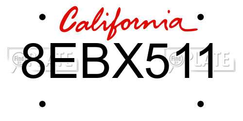 8EBX511 California License Plate