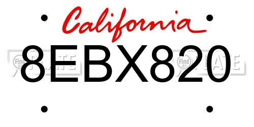 8EBX820 California License Plate