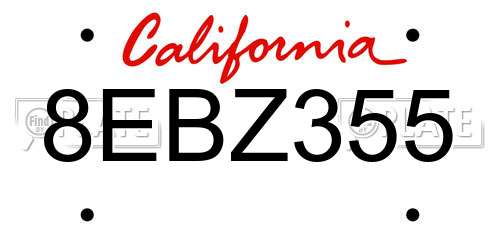 8EBZ355 California License Plate