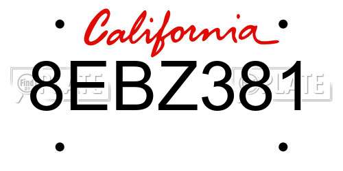 8EBZ381 California License Plate