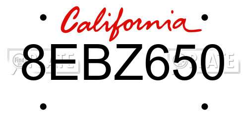 8EBZ650 California License Plate