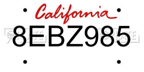 8EBZ985 California License Plate