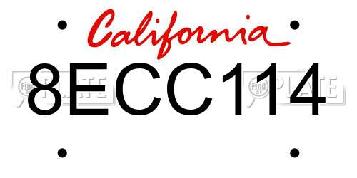 8ECC114 California License Plate