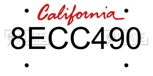 8ECC490 California License Plate
