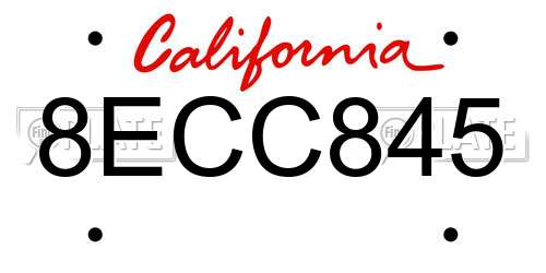 8ECC845 California License Plate