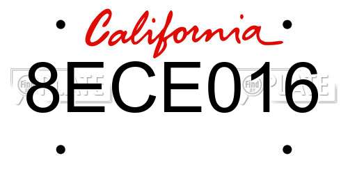 8ECE016 California License Plate