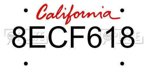 8ECF618 California License Plate