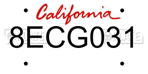 8ECG031 California License Plate