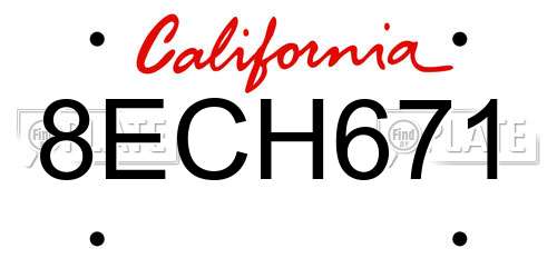 8ECH671 California License Plate