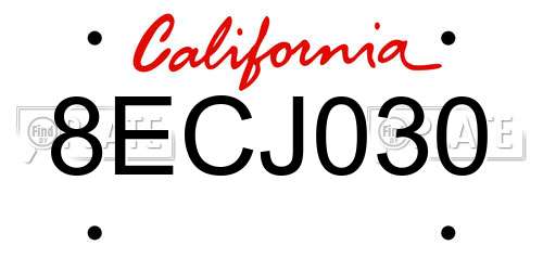 8ECJ030 California License Plate
