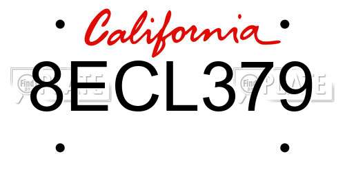 8ECL379 California License Plate