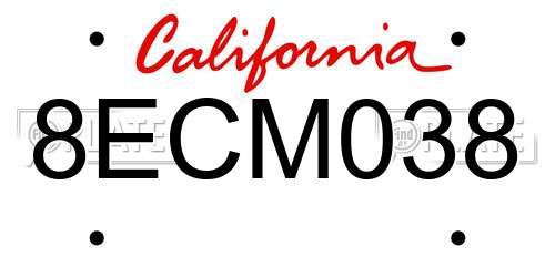 8ECM038 California License Plate
