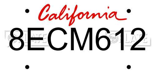 8ECM612 California License Plate