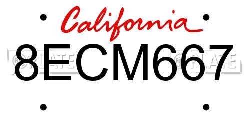 8ECM667 California License Plate