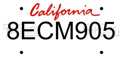 8ECM905 California License Plate